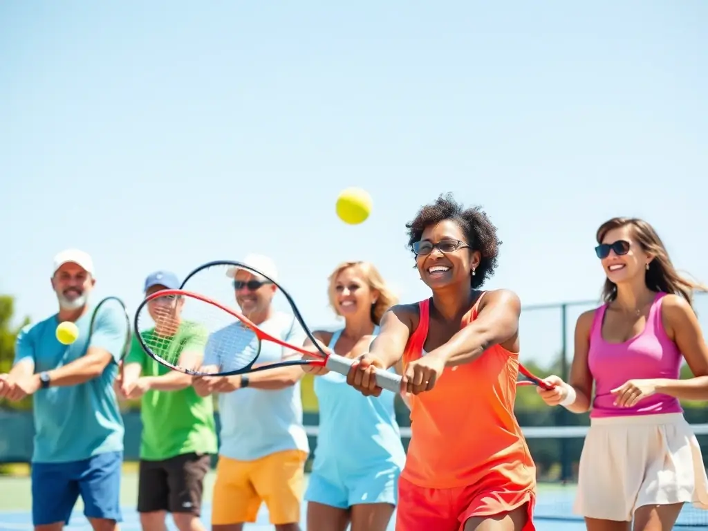 A dynamic image of participants engaged in a tennis match at CLUB DES SPORTS DU LIORAN, highlighting the strategic and physical aspects of the sport.