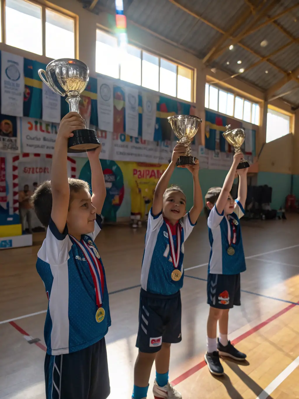 An image of young athletes receiving awards and recognition for their achievements, emphasizing the opportunities for personal growth and development at CLUB DES SPORTS DU LIORAN.